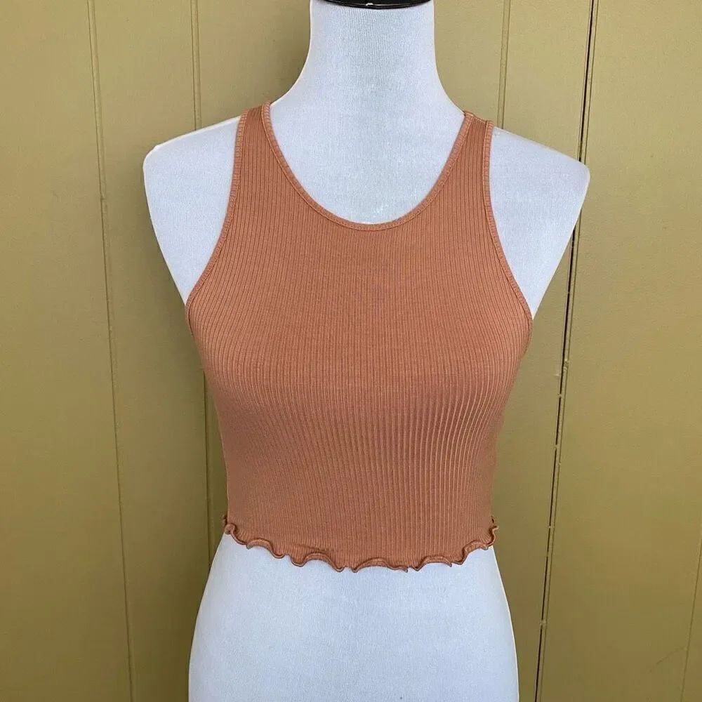 American Eagle women XS ribbed soft & sexy crop tank top tan